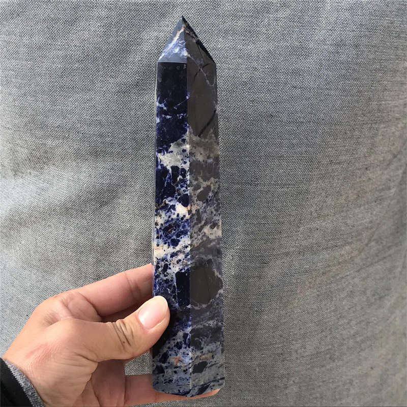630g Natural Sodalite Obelisk Quartz Crystal Point Wand Tower Reiki Healing Gem