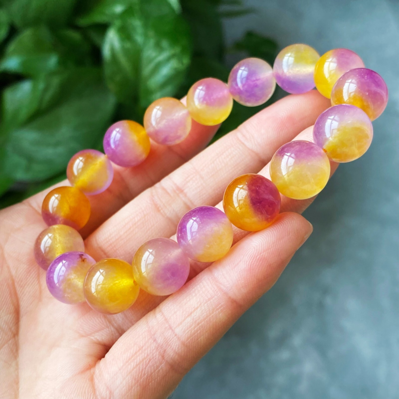 12mm Natural Ametrine Purple Yellow Quartz Crystal Beads Bracelet AAA