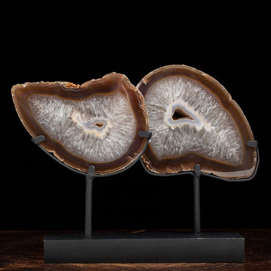Decorative Brown Agate Slice on Custom Base - Height: 280 mm - Width: 360 mm- 2845 g