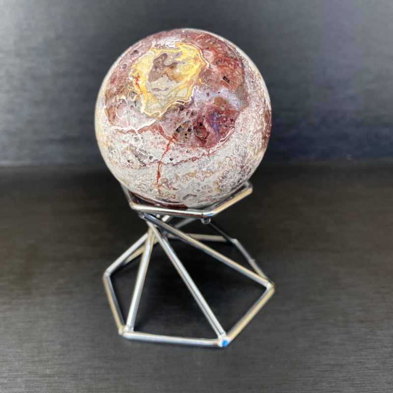 164g Natural Mexican agate ball crystal quartz sphere reiki healing Gem+ Stand