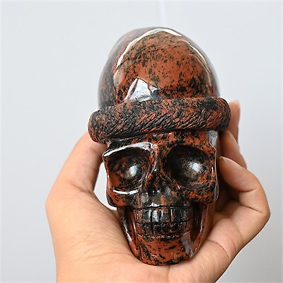 1.02kg Hand Carved Natural Red Obsidian Santa Hat Skull Reiki Crystal Skull Gift