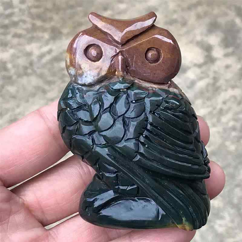 0.19kg Natural ocean jasper owl skull carved Quartz Crystal skull Healing