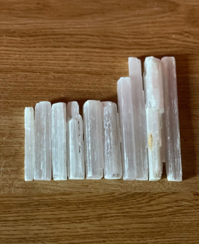 Selenite Crystal Wands (Lot of 10) Varying Sizes, Mineral Gypsum Stones