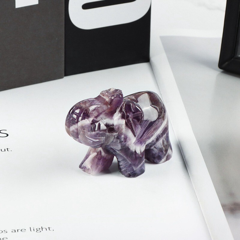 Natural Quartz Crystal Skull Carved Elephant Healing Gemstone Animal Sculpture