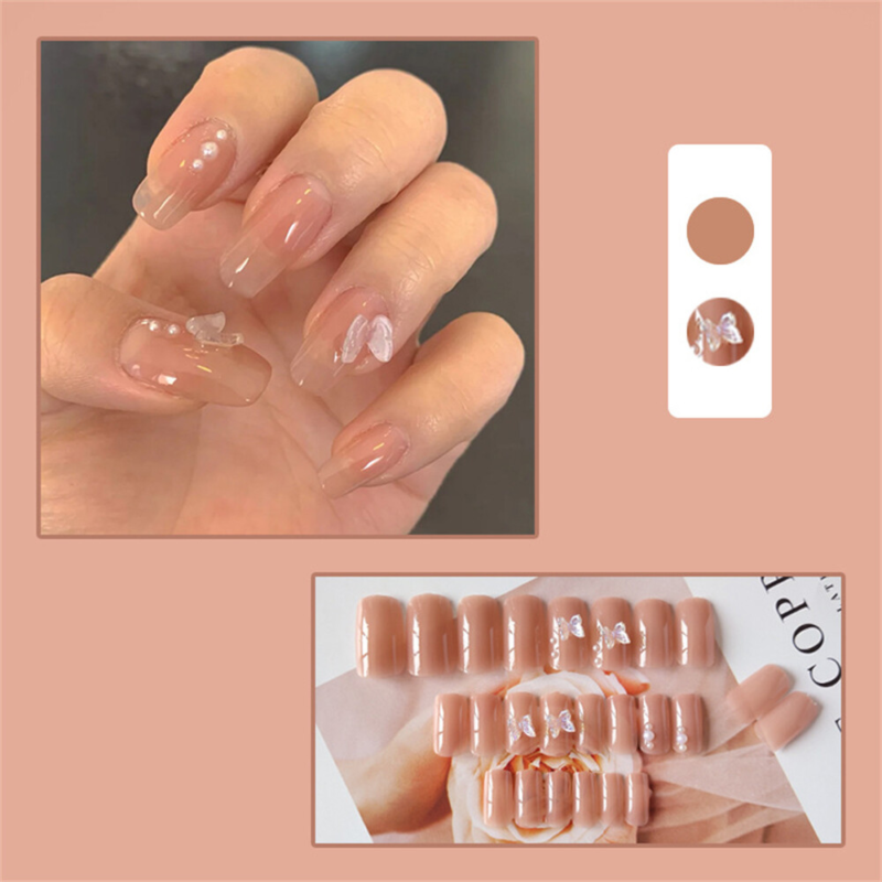 Nude Color Glossy False Nail Medium Square Press on Nails for Nail Art 24pcs