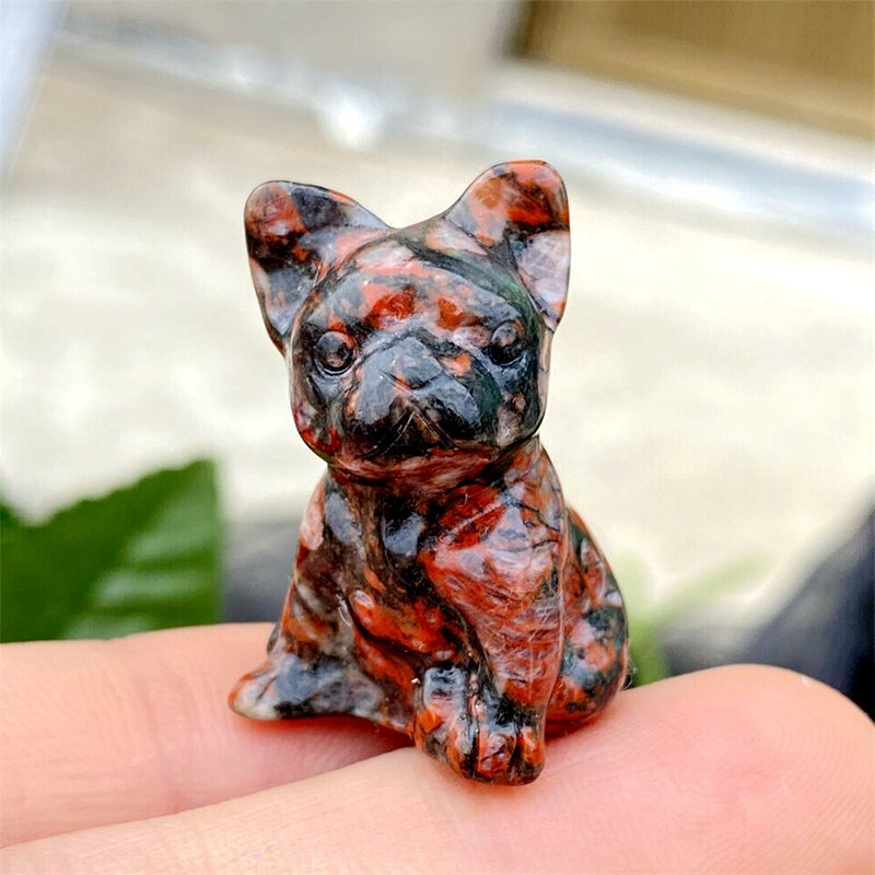 Natural Quartz Crystal Carved Rough Stone French Bulldog Healing Animal Decor