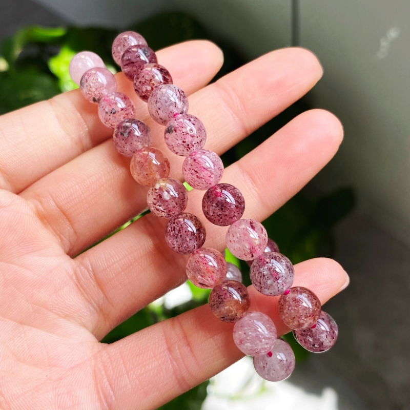 8mm 2Pcs Natural Brazil Super Seven 7 Strawberry Crystal  Beads Bracelet