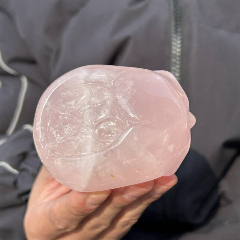 0.49kg Natural rose quartz skull carved Quartz Crystal skull Healing