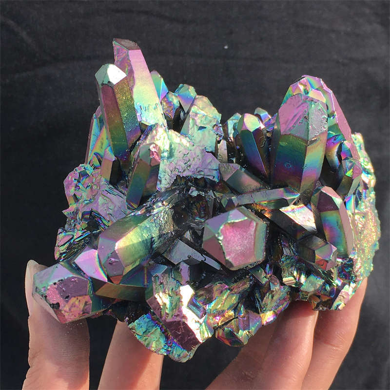 580g Electroplate Rainbow cluster quartz crystal mineral specimen reiki healing