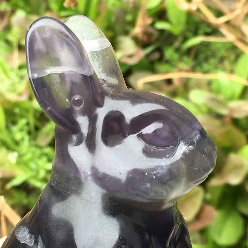 0.34kg Natural fluorite rabbit carved Quartz Crystal skull Healing