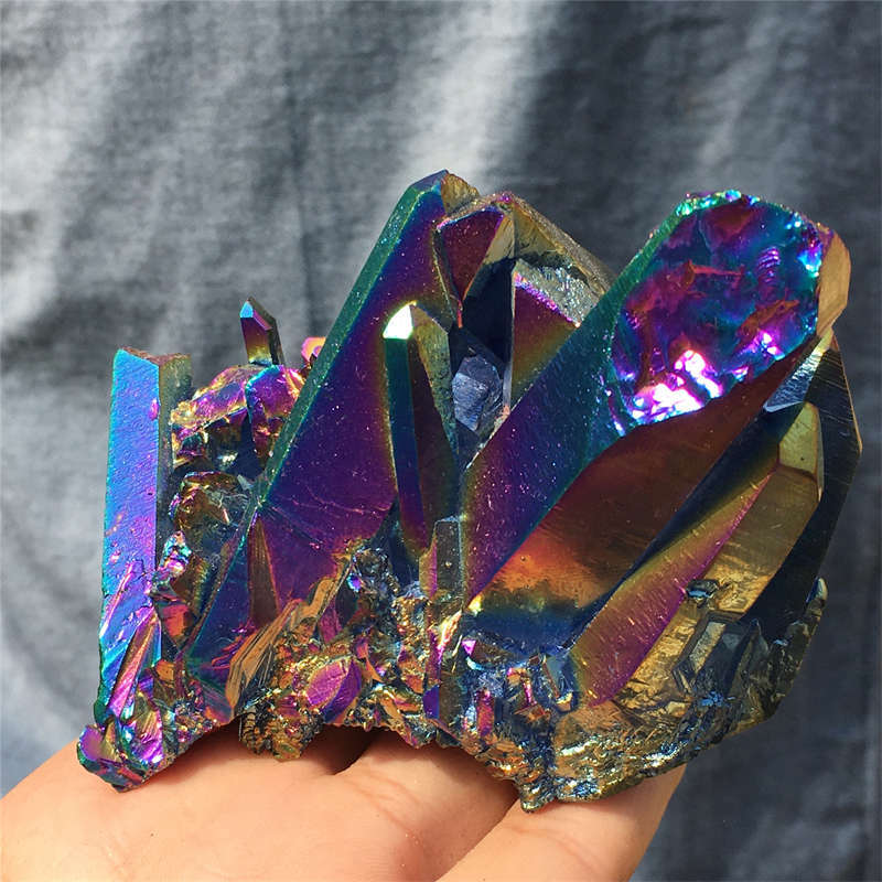 320g Electroplate Rainbow cluster quartz crystal mineral specimen reiki healing