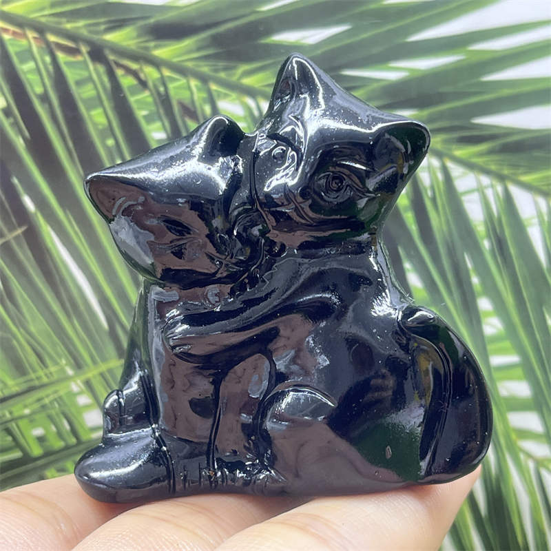 1pc Natural obsidian cat skull hand carved Quartz Crystal animal skull Reiki Hea