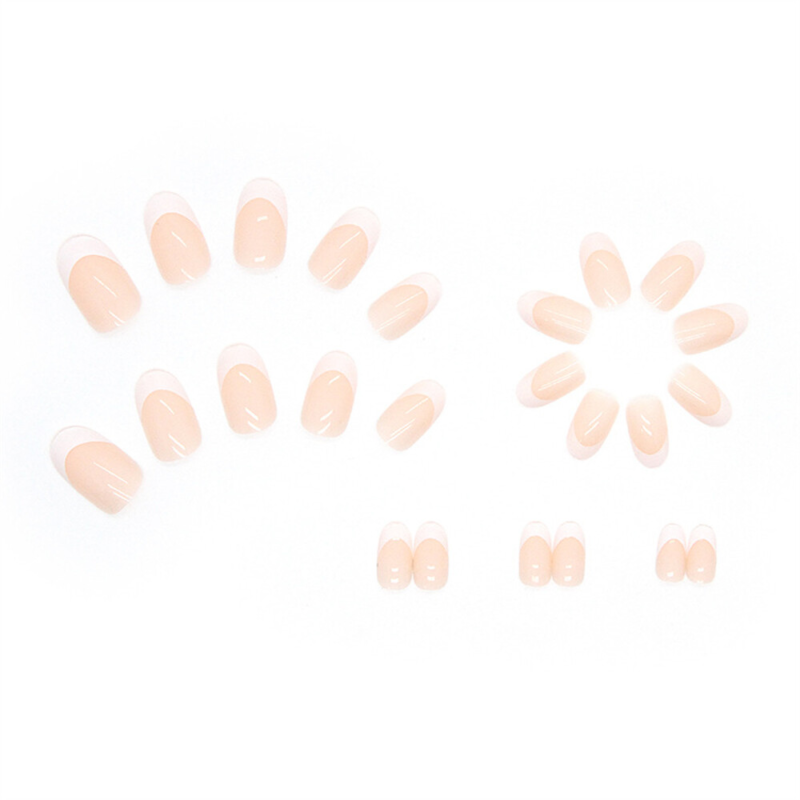 Winter French White False Nail Short Almond Press on Nails for Nail Art 24pcs