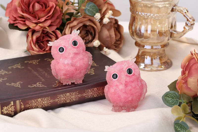 Rose Quartz 2.4" Owl Statue Natural Healing Crystal Cute Owl Animal Pink Figurin