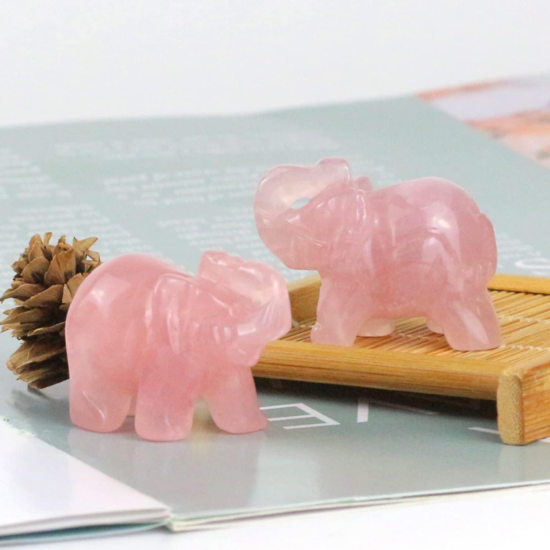 Rose Quartz Elephant Figurines Hand Carved Pocket Statue Healing Crystals Good L