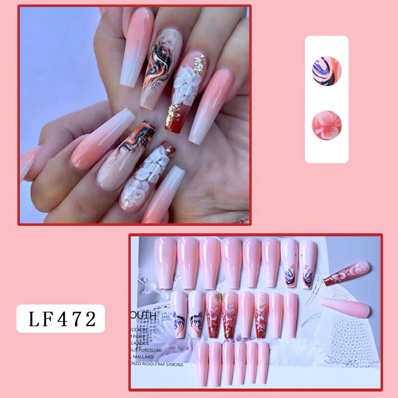 Handmade Press on nails coffin/square/almond long length summer theme