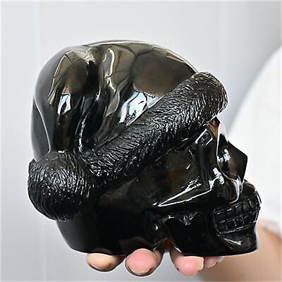 1.25kg Hand Carved Natural Obsidian Santa Hat Skull Reiki Crystal Skull decor Gi