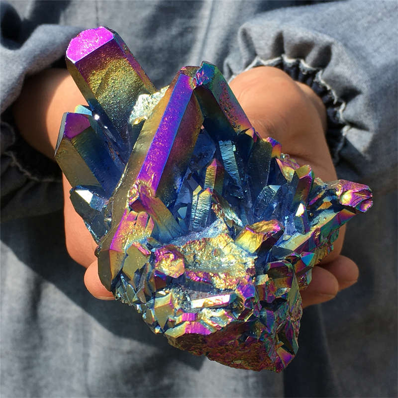 320g Electroplate Rainbow cluster quartz crystal mineral specimen reiki healing