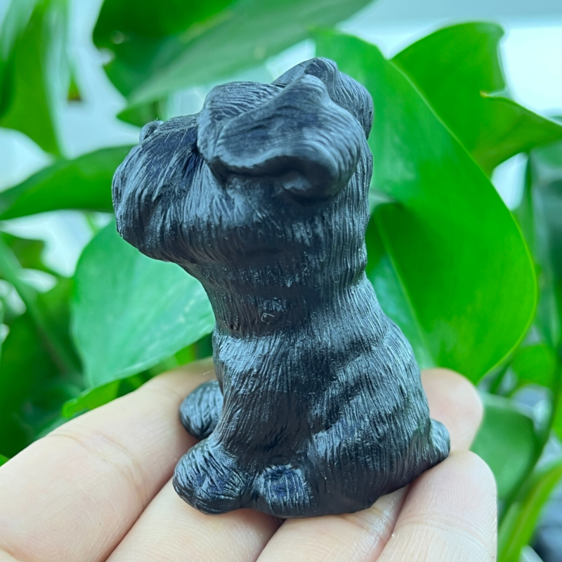 1pc Natural obsidian Schnauzer dog hand carved quartz crystal animal skull 2"