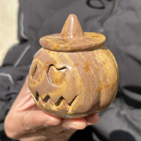0.49Kg Natural serpenggiante jasper pumpkin carved Quartz Crystal skull Healing