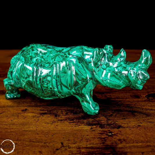 First Quality Natural Malachite Rhino Carving- 1361.27 g