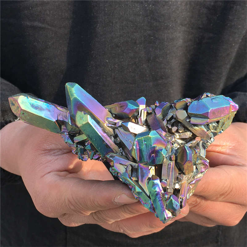 190g Electroplate Rainbow cluster quartz crystal mineral specimen reiki healing