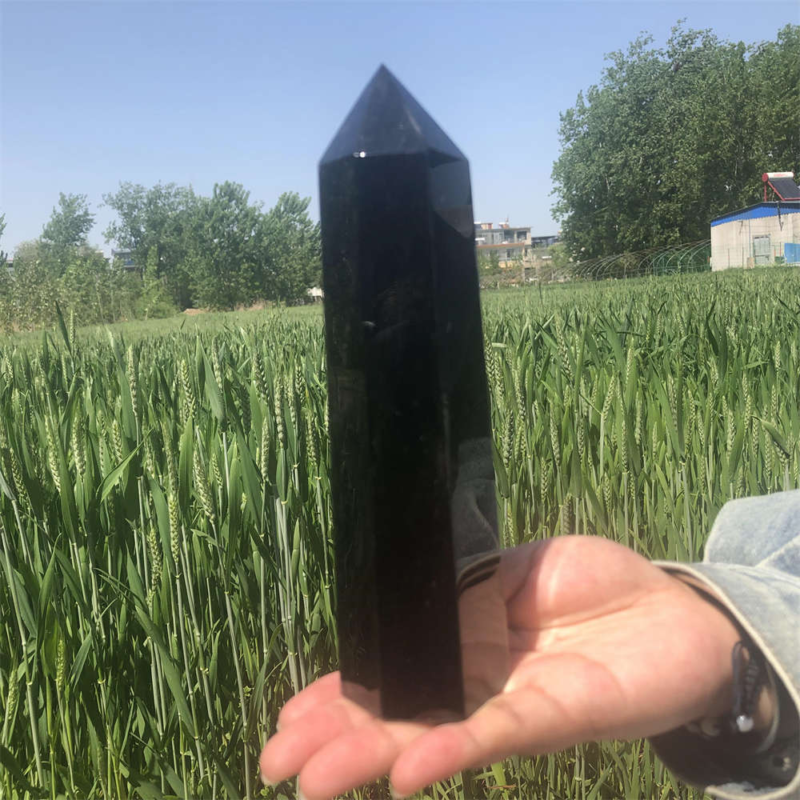 690g Natural Obsidian Obelisk Quartz Crystal Point Wand Tower Healing