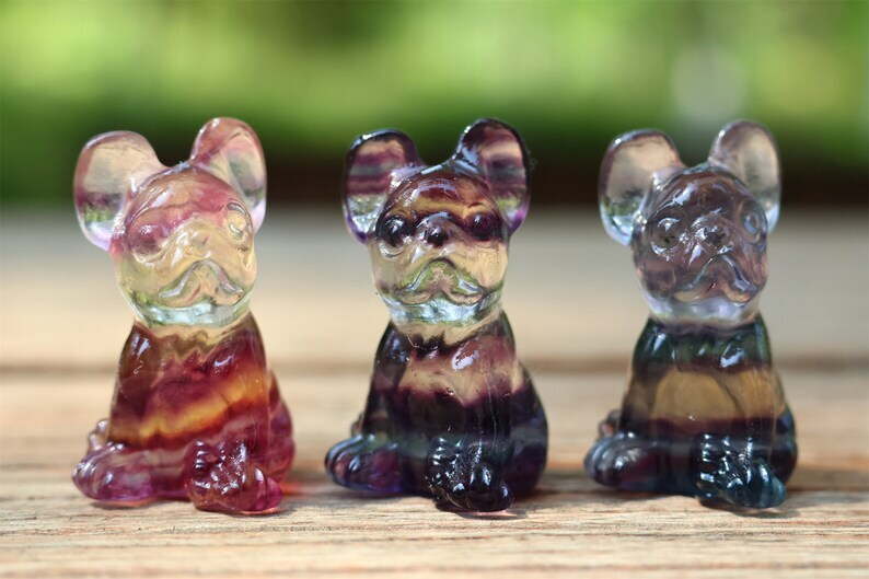 1.6" Natural Carved Fluorite dog Reiki Crystal Skull Crystal Heal Decor Gift 1PC