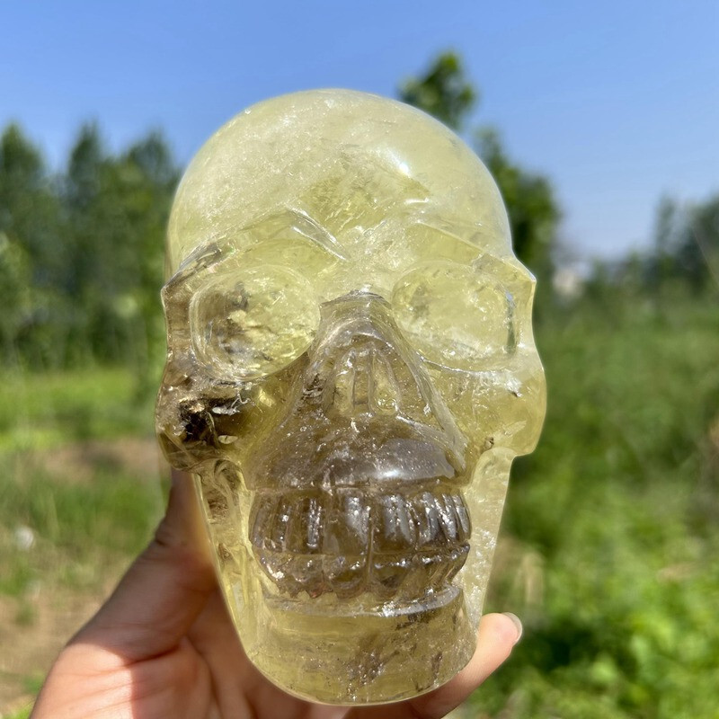 4.2LB Natural smoky citrine Skull Hand Quartz Crystal Skull Reiki Healing