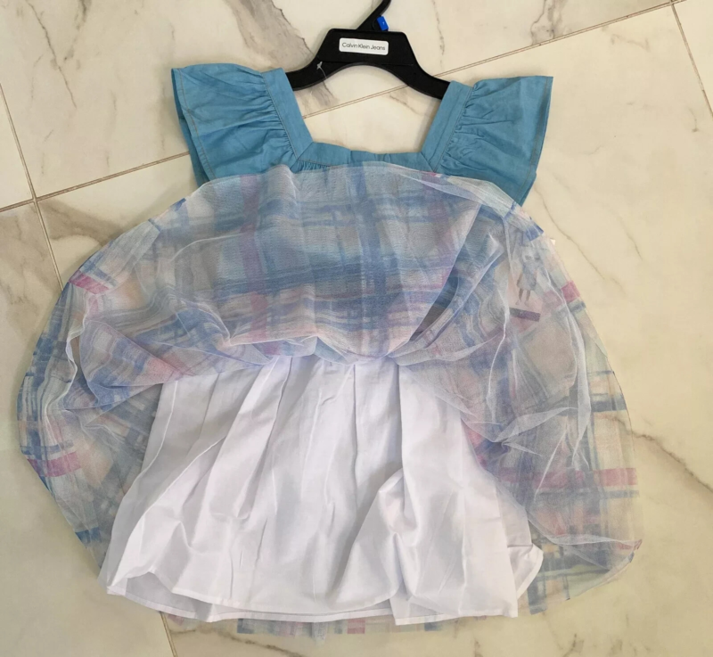 Calvin Klein Little Girls Dress Woven & Chiffon Size 7
