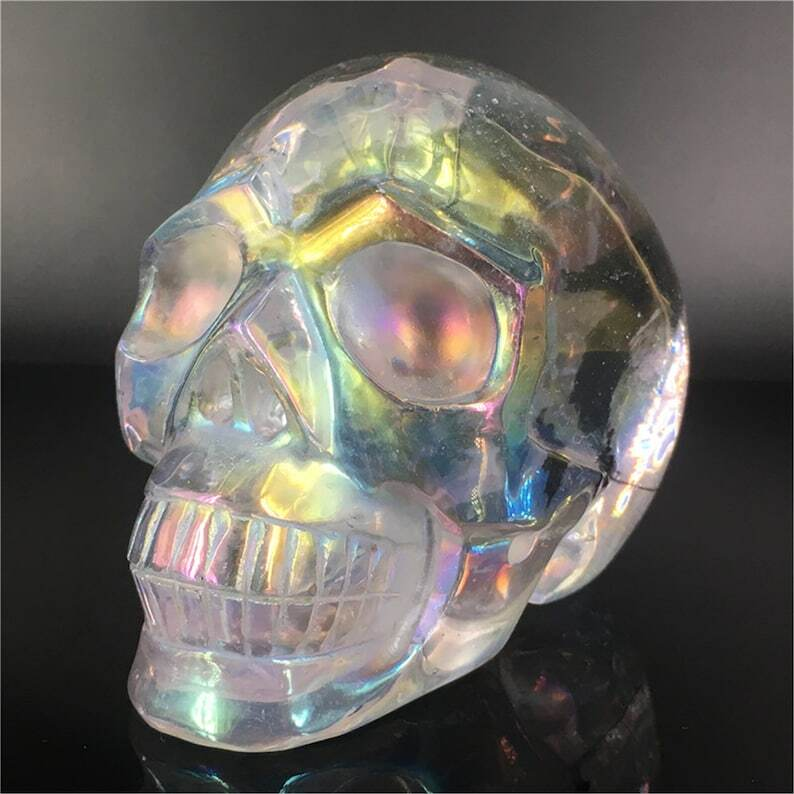 Rainbow Titanium Aura Clear Melting Stone Skull Reiki Heal Skull Gifts 1pc