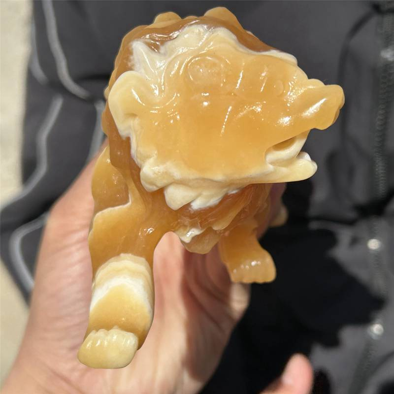 0.56kg Natural yellow calcite lion skull carved Quartz Crystal skull Healing