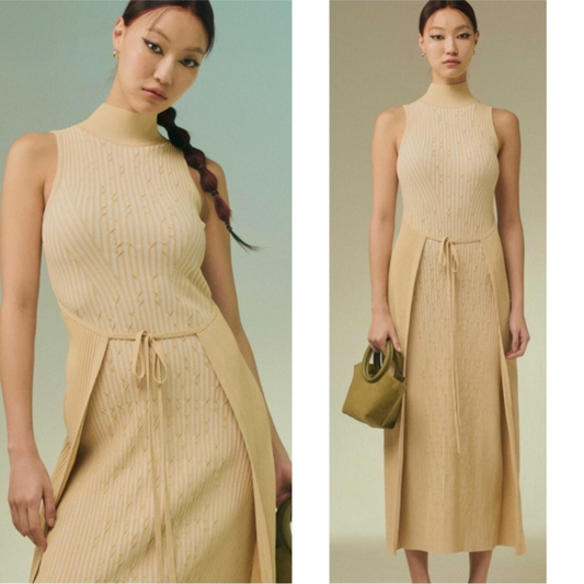 NWT Cult Gaia Knitted Liora Front Wrap Midi Dress in Off White Sand Size Large