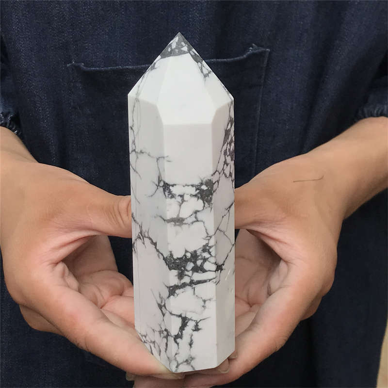 570g Howlite Obelisk Quartz Crystal Wand Point Tower Decor Healing Gem