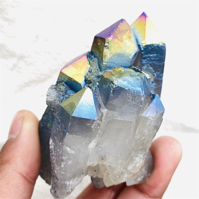 120gColor Flame Aura Electroplate Quartz Crystal Cluster Specimen Healing Stone