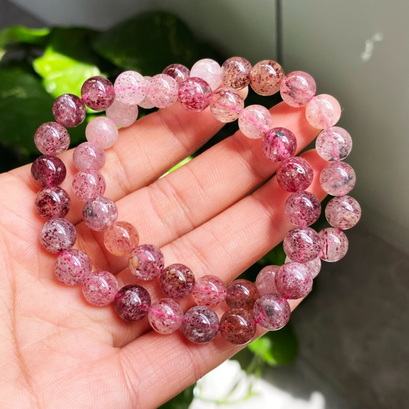 8mm 2Pcs Natural Brazil Super Seven 7 Strawberry Crystal  Beads Bracelet
