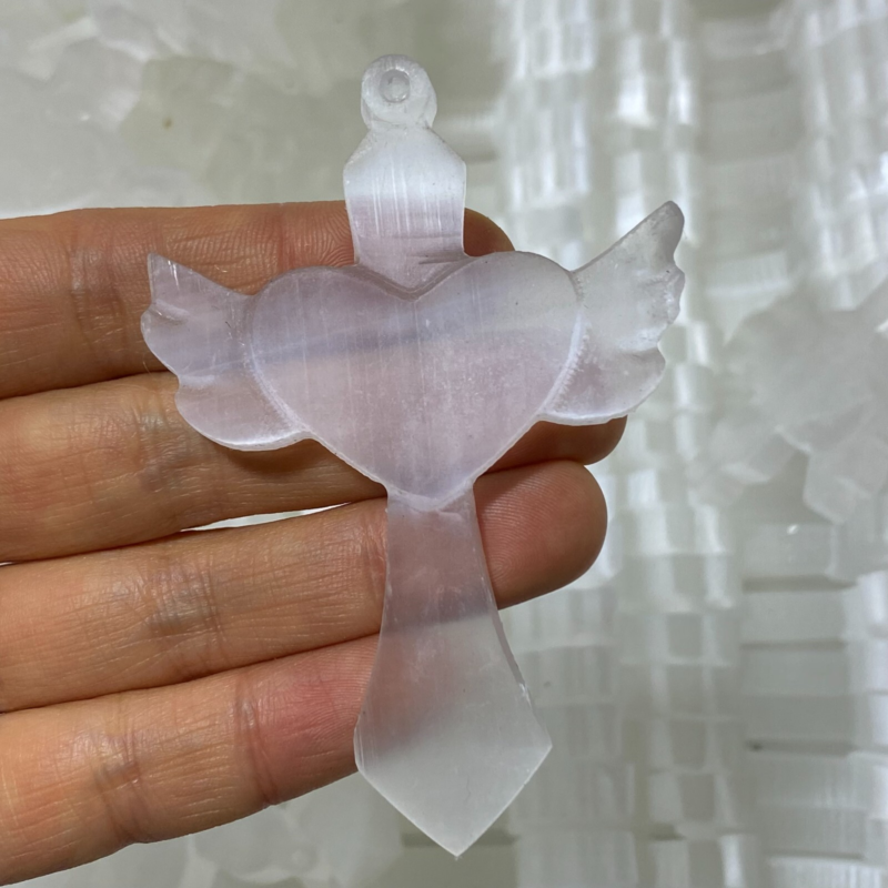Natural Gypsum Selenite Cross  Hand Carved Quartz Crystal Reiki healing 1PC