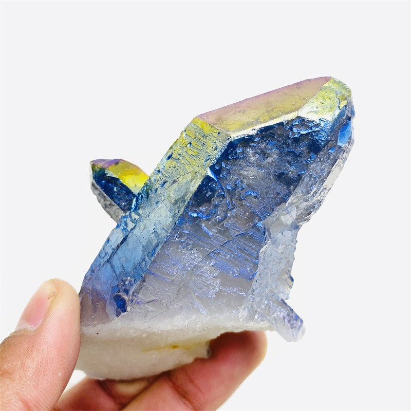160g Color Flame Aura Electroplate Quartz Crystal Cluster Specimen Healing Stone