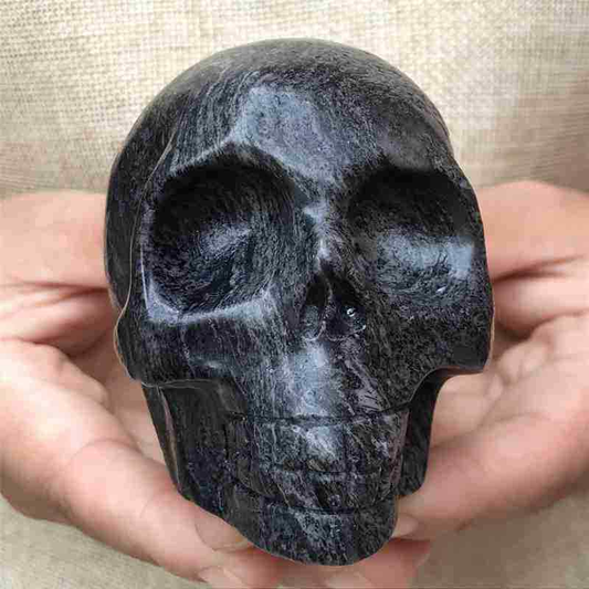 0.43Kg Natural black jade quartz skull carved Quartz Crystal skull Healing