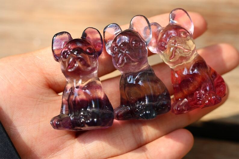 1.6" Natural Carved Fluorite dog Reiki Crystal Skull Crystal Heal Decor Gift 1PC