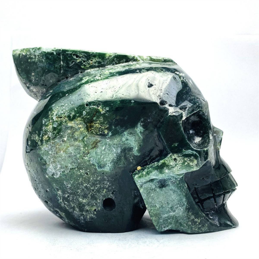 1600g Natural Nice Aquatic agate Quartz Skull Hand Carved Crystal Healing Skull