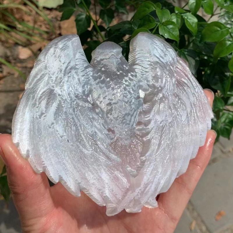 1PC gypsum eagle skull quartz crystal carved skull Reiki healing gem  decor
