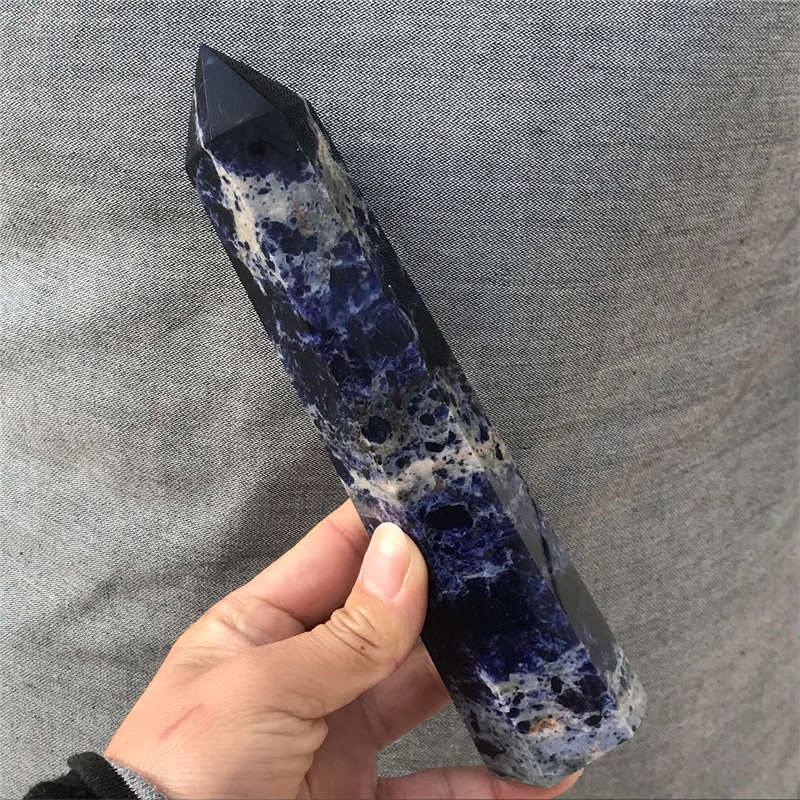 630g Natural Sodalite Obelisk Quartz Crystal Point Wand Tower Reiki Healing Gem