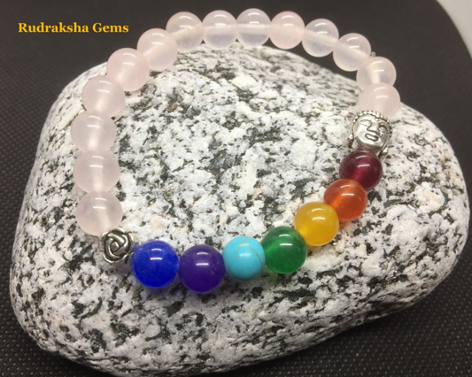 Rose Quartz 7 Chakra Buddha & Rose Crystal Bracelet Spiritual Healing Balancing