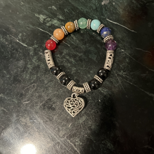 7 Chakra  Natural Stone Heart Bracelet Healing Balance Beads Yoga For Women Men