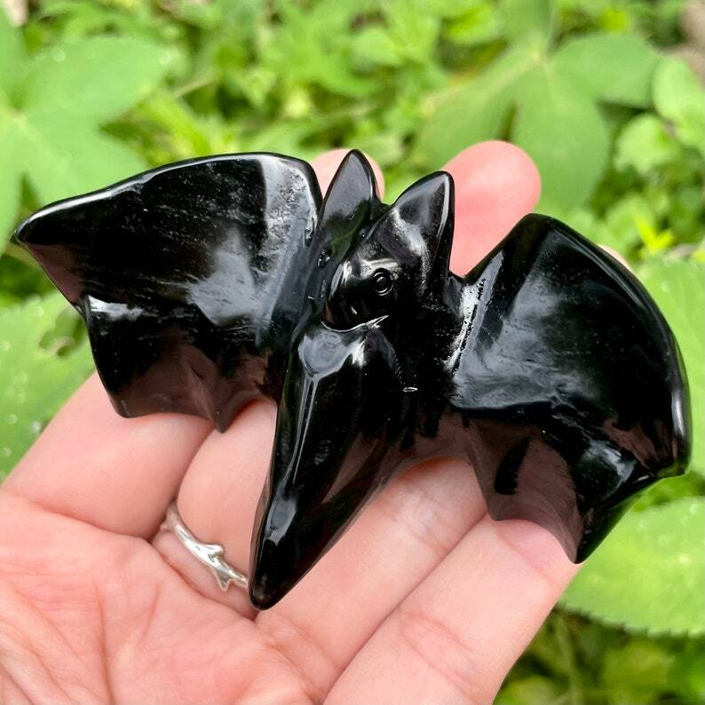 1pc Natural Obsidian Bat Quartz Crystal Decoration Healing Gifts Energy Animal