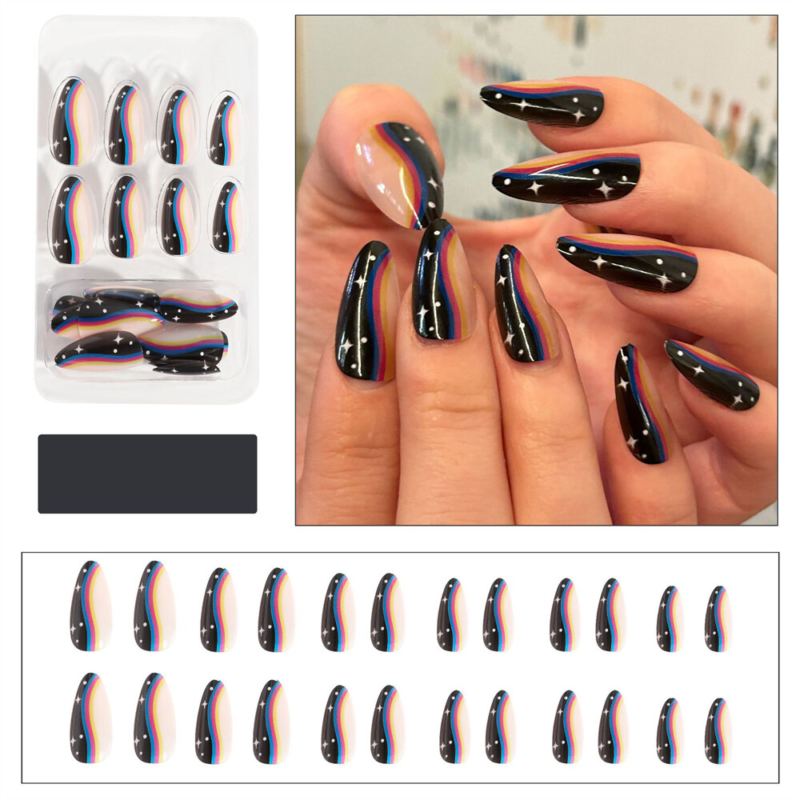 Dream Stars False Nail Short Almond Glossy Press on Nails for Nail Art 24pcs