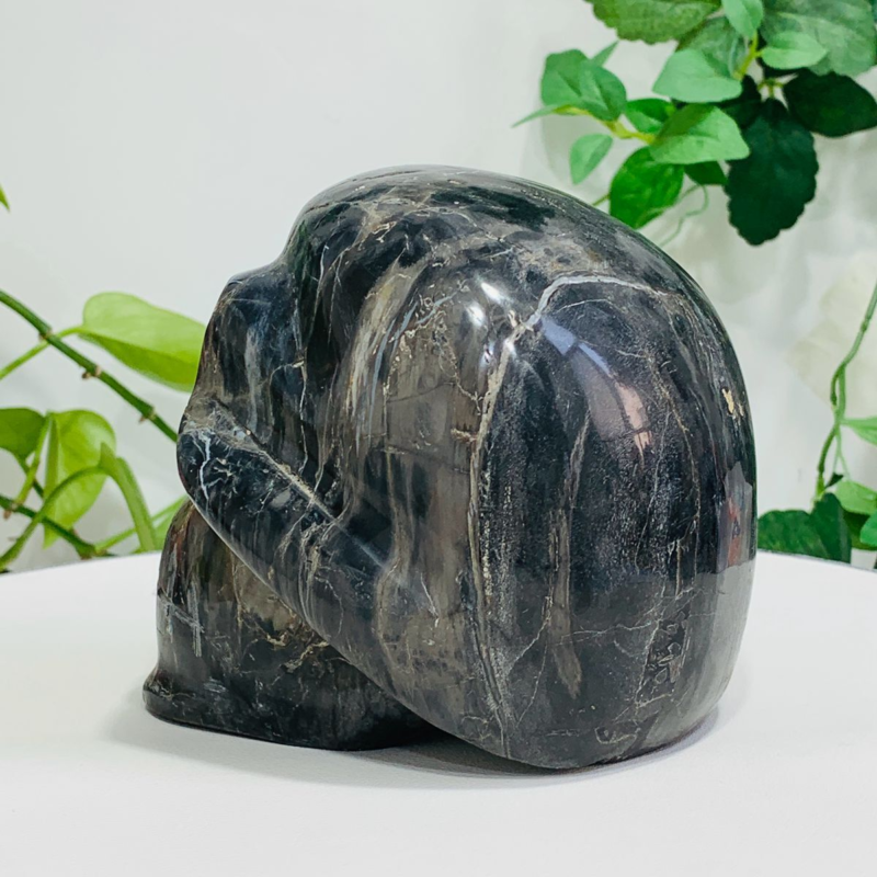 1877g Natural Crystal Jade Hand Carved Quartz Skull Medium Energy Reiki Healing