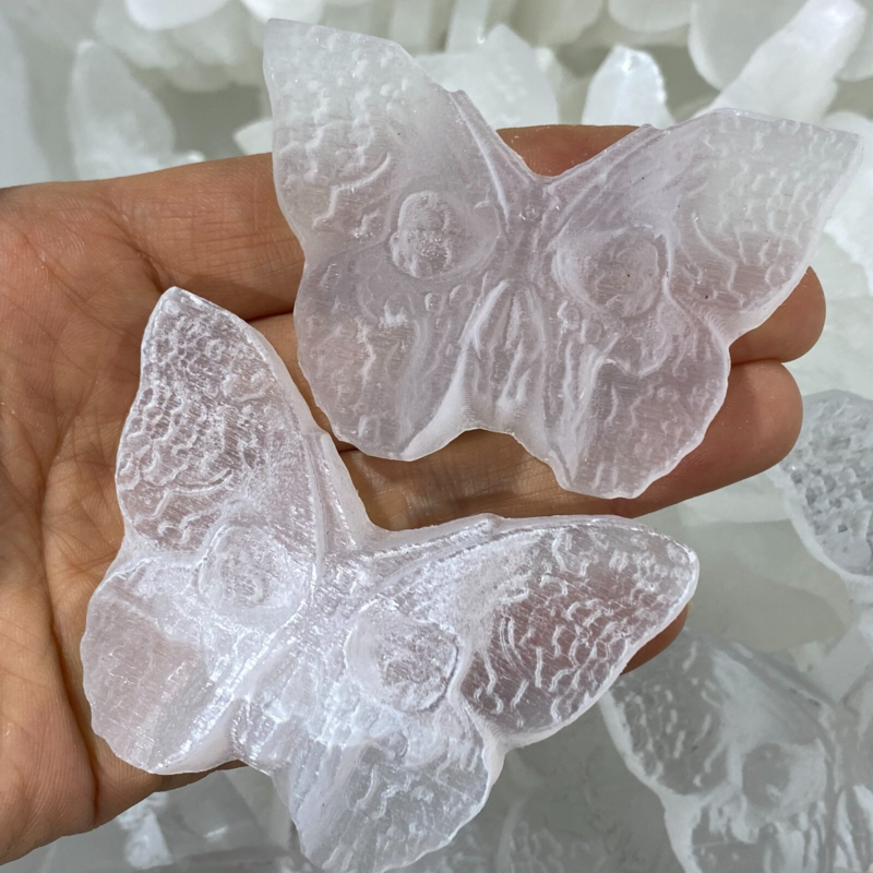 Natural Gypsum Selenite butterfly Hand Carved Quartz Crystal Reiki healing 1PC