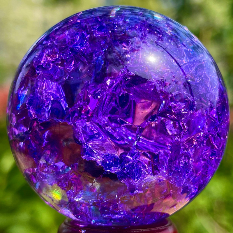 168G Natural Titanium Rainbow Quartz sphere Crystal ball Healing